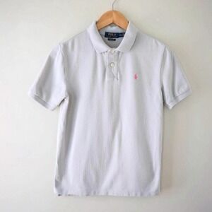 Preppy Classic Ralph Lauren Gray Kids Short Sleeve Polo Pink Embroidered logo